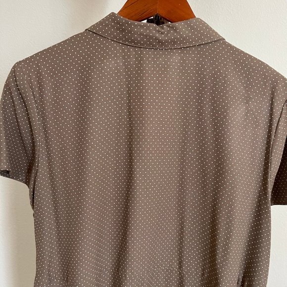 Vintage Blue Women's Size L Dusty Rose Polka Dot Collared Tie Waist Midi Dress - Picture 7 of 11